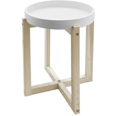 Spetebo Ronde houten bijzettafel met designblad 30 cm wit decoratieve bloementafel met natuurlijk X-frame salontafel, banktafel, decoratieve tafel, bloemenkruk Spetebo Ronde houten bijzettafel met designblad 30 cm wit decoratieve bloementafel met natuurlijk X-frame salontafel, banktafel, decoratieve tafel, bloemenkruk