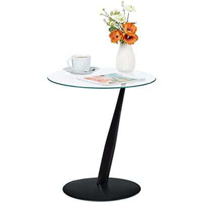 Relaxdays Bijzettafel, moderne ronde banktafel, 49 x 45 cm, glas en staal, woonkamer, zwart Relaxdays Bijzettafel, moderne ronde banktafel, 49 x 45 cm, glas en staal, woonkamer, zwart