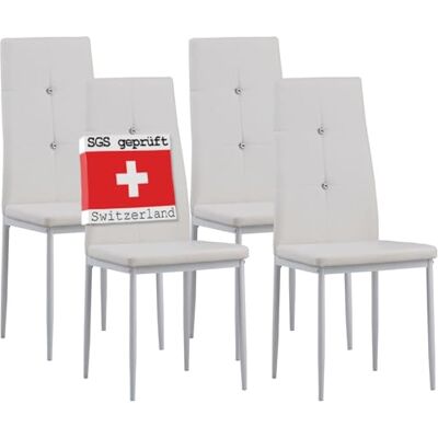 Albatros Diamond Eetkamerstoelen, set van 4, kunstleer, met diamant-bekleding, Wit Albatros Diamond Eetkamerstoelen, set van 4, kunstleer, met diamant-bekleding, Wit