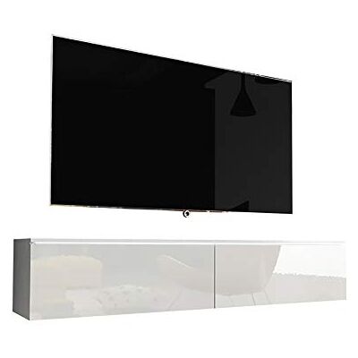 Selsey Kane TV-meubel om op te hangen, tv-bank, 140 cm, mat wit/wit, glanzend, met led) Selsey Kane TV-meubel om op te hangen, tv-bank, 140 cm, mat wit/wit, glanzend, met led)
