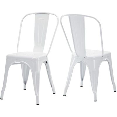 Duhome Eetkamerstoel, set van 2 keukenstoelen, stapelbaar, kruk van metaal, zitting met rugleuning, voor bar, café, woonkamer, restaurant, wit Duhome Eetkamerstoel, set van 2 keukenstoelen, stapelbaar, kruk van metaal, zitting met rugleuning, voor bar, café, woonkamer, restaurant, wit