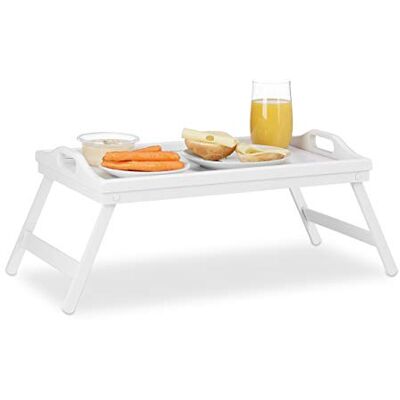 Relaxdays Beddienblad bamboe, inklapbaar, met handgrepen, verhoogde rand, voor ontbijt en serveren, HBT 22x61,5x30cm, wit Relaxdays Beddienblad bamboe, inklapbaar, met handgrepen, verhoogde rand, voor ontbijt en serveren, HBT 22x61,5x30cm, wit