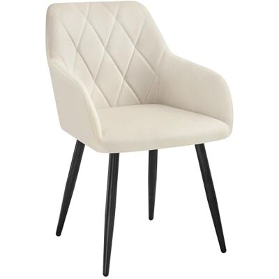 WOLTU Eetkamerstoel, woonkamerstoel, Scandinavische stoel, keukenstoel van fluweel, gestoffeerde zitting met armleuningen en rugleuning, metalen poten, wit, BH352cm-1 WOLTU Eetkamerstoel, woonkamerstoel, Scandinavische stoel, keukenstoel van fluweel, gestoffeerde zitting met armleuningen en rugleuning, metalen poten, wit, BH352cm-1