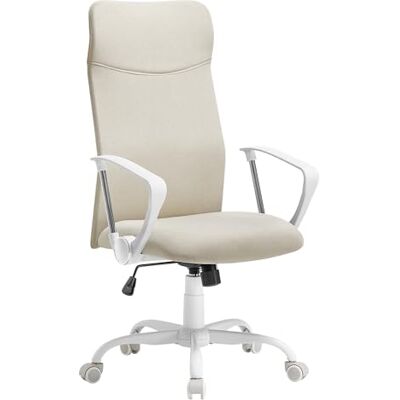 SONGMICS Bureaustoel, ergonomische stoel van stof in linnenlook Draaibare stoel met wieltjes, in hoogte verstelbaar, 64 x 64 x (119-129) cm, lichtbeige, collectie KIME OBN034K01 SONGMICS Bureaustoel, ergonomische stoel van stof in linnenlook Draaibare stoel met wieltjes, in hoogte verstelbaar, 64 x 64 x (119-129) cm, lichtbeige, collectie KIME OBN034K01