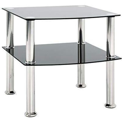 HAKU Bijzettafel van roestvrij staal met zwarte glasplaat van gehard glas, salontafel, zilverkleurig, woonkamertafel, afmetingen: 45 x 44 x 45 cm (b x h x d), stijl: modern HAKU Bijzettafel van roestvrij staal met zwarte glasplaat van gehard glas, salontafel, zilverkleurig, woonkamertafel, afmetingen: 45 x 44 x 45 cm (b x h x d), stijl: modern