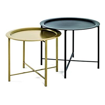 HAKU set van 2 salontafels goud, zwart, metaal Dim.: H 44/49 cm x Ø 52/62 cm, Stijl: Art Deco HAKU set van 2 salontafels goud, zwart, metaal Dim.: H 44/49 cm x Ø 52/62 cm, Stijl: Art Deco