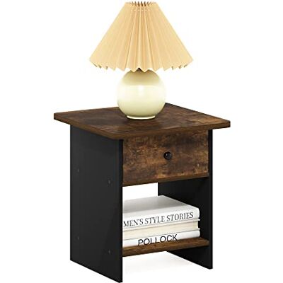 Furinno Nachtkastje, bijzettafel met vuilnisemmer, grenen barnsteen/zwart, 1 verpakking Furinno Nachtkastje, bijzettafel met vuilnisemmer, grenen barnsteen/zwart, 1 verpakking