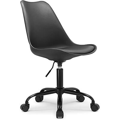 Waytex Zwarte Scandinavische bureaustoel met wielen en in hoogte verstelbaar en metalen voet, zwart gelakt Waytex Zwarte Scandinavische bureaustoel met wielen en in hoogte verstelbaar en metalen voet, zwart gelakt