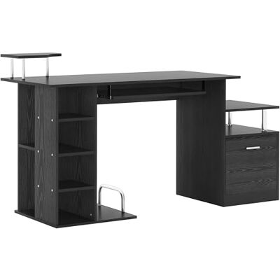 HOMCOM Computerbureau met meerdere vakken, 152 x 60 x 88 cm, zwart HOMCOM Computerbureau met meerdere vakken, 152 x 60 x 88 cm, zwart
