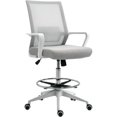 Vinsetto Bureaustoel, 360 graden draaibaar, stoel met verstelbare hoge zitting, grijs-witte kruk van ademend mesh Vinsetto Bureaustoel, 360 graden draaibaar, stoel met verstelbare hoge zitting, grijs-witte kruk van ademend mesh