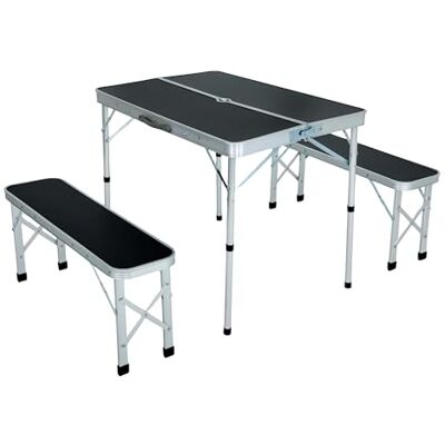 AKORD ROI Toeristenset, tafel + 2 banken, campingmeubels, tuin, opvouwbaar, duurzame constructie, draagbaar, licht, klassiek uiterlijk, norm EN 581, zwart AKORD ROI Toeristenset, tafel + 2 banken, campingmeubels, tuin, opvouwbaar, duurzame constructie, draagbaar, licht, klassiek uiterlijk, norm EN 581, zwart