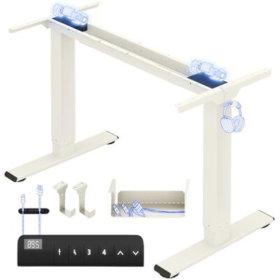 FLEXISPOT In hoogte verstelbaar bureauframe, elektrische tafelpoten met 2 motoren, led-hoogteweergave en 4 geheugenfuncties, in hoogte verstelbaar tafelframe E1 Pro, schuimwit FLEXISPOT In hoogte verstelbaar bureauframe, elektrische tafelpoten met 2 motoren, led-hoogteweergave en 4 geheugenfuncties, in hoogte verstelbaar tafelframe E1 Pro, schuimwit