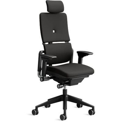 Steelcase Please ergonomische in hoogte verstelbare bureaustoel met verstelbare lendensteun en armleuningen, hoge rugleuning, comfortabele bekleding in zwarte stof met verstelbare hoofdsteun Steelcase Please ergonomische in hoogte verstelbare bureaustoel met verstelbare lendensteun en armleuningen, hoge rugleuning, comfortabele bekleding in zwarte stof met verstelbare hoofdsteun