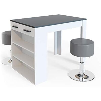 Vicco Bartafel, eettafel, bistrotafel, eethoek met lade en rek, met optionele barkruk (wit/antraciet, met barkruk) Vicco Bartafel, eettafel, bistrotafel, eethoek met lade en rek, met optionele barkruk (wit/antraciet, met barkruk)