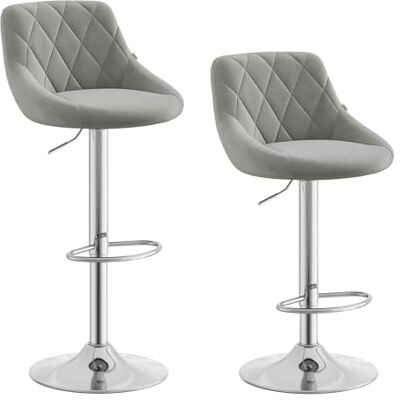 WOLTU BH138hgr-2,Barkrukken Lichtgrijze Set van 2 in Fluweel,Barstoelen 360°Draaistoel hoogte Verstelbare WOLTU BH138hgr-2,Barkrukken Lichtgrijze Set van 2 in Fluweel,Barstoelen 360°Draaistoel hoogte Verstelbare
