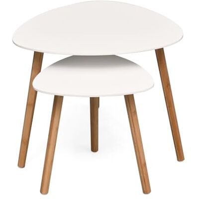 KARAT Oregon Salontafelset van bamboe, eigentijdse woonkamertafel, milieuvriendelijke decoratieve bijzettafelset, wit, 48 x 60 cm en 40 x 40 cm KARAT Oregon Salontafelset van bamboe, eigentijdse woonkamertafel, milieuvriendelijke decoratieve bijzettafelset, wit, 48 x 60 cm en 40 x 40 cm