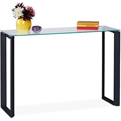 Relaxdays Entree console, smalle tafel, gangtafel, glas en metaal, HLP: 75 x 110 x 35 cm, voor woonkamer, zwart Relaxdays Entree console, smalle tafel, gangtafel, glas en metaal, HLP: 75 x 110 x 35 cm, voor woonkamer, zwart