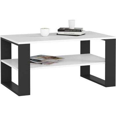 AKORD Alex Houten salontafel met plank, 92 x 45 x 53 cm, voor woonkamer, slaapkamer, kast, modern minimalistisch design, laminaatplaat, 16 mm, wit en zwart AKORD Alex Houten salontafel met plank, 92 x 45 x 53 cm, voor woonkamer, slaapkamer, kast, modern minimalistisch design, laminaatplaat, 16 mm, wit en zwart