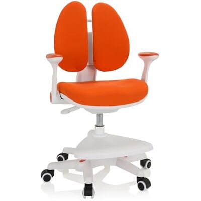 hjh OFFICE 736419 Kid Wing Bureaustoel voor kinderen, stof, met voetensteun en armleuningen, opvouwbaar, oranje/wit hjh OFFICE 736419 Kid Wing Bureaustoel voor kinderen, stof, met voetensteun en armleuningen, opvouwbaar, oranje/wit