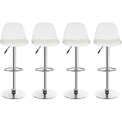 RELOVE Set van 4 barkrukken met rugleuning en voetensteun, in hoogte verstelbaar en 360° draaibaar, keukenbarstoelen van kunststof, robuust en ultrastil, wit, 4 stuks RELOVE Set van 4 barkrukken met rugleuning en voetensteun, in hoogte verstelbaar en 360° draaibaar, keukenbarstoelen van kunststof, robuust en ultrastil, wit, 4 stuks