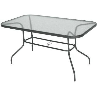 Outsunny Tuintafel, rechthoekig, metaal, epoxy, 140 x 80 x 70 cm, grijs Dienblad van gehard glas Outsunny Tuintafel, rechthoekig, metaal, epoxy, 140 x 80 x 70 cm, grijs Dienblad van gehard glas