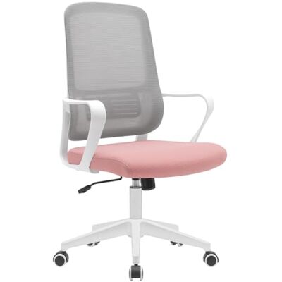 BAKAJI Ergonomische bureaustoel met krasbestendige zwenkwielen, rugleuning van ademende stof en lendensteun, bureaustoel in hoogte gas 98-108 cm (roze en grijs) BAKAJI Ergonomische bureaustoel met krasbestendige zwenkwielen, rugleuning van ademende stof en lendensteun, bureaustoel in hoogte gas 98-108 cm (roze en grijs)