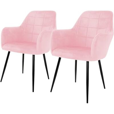 ECD Germany Set van 2 eetkamerstoelen, keuken, woonkamer, roze, gestoffeerde zitting van fluweel, metalen structuur, retro stoel met armleuningen, voor kantoor, ontvangst, meubels ECD Germany Set van 2 eetkamerstoelen, keuken, woonkamer, roze, gestoffeerde zitting van fluweel, metalen structuur, retro stoel met armleuningen, voor kantoor, ontvangst, meubels
