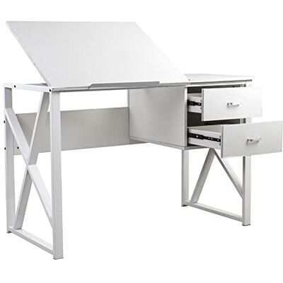 BAKAJI Kantelbaar bureau met 2 laden voor laptop, metaal, hout, 110 x 75 x 55 cm BAKAJI Kantelbaar bureau met 2 laden voor laptop, metaal, hout, 110 x 75 x 55 cm