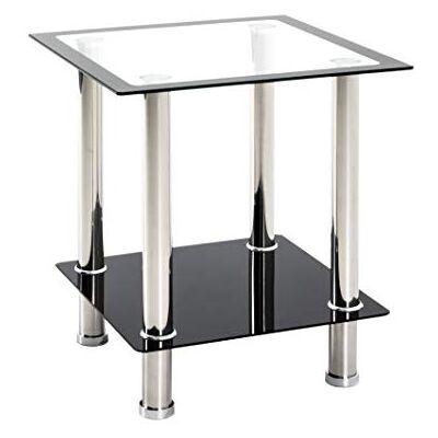 HAKU Bijzettafel van roestvrij staal met zwarte glasplaat, woonkamertafel met glasplaat van gehard glas, moderne salontafel, afmetingen: L 40 x H 46 x D 40 cm; stijl: modern HAKU Bijzettafel van roestvrij staal met zwarte glasplaat, woonkamertafel met glasplaat van gehard glas, moderne salontafel, afmetingen: L 40 x H 46 x D 40 cm; stijl: modern