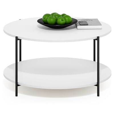 Furinno Besi Table basse ronde moderne à 2 étages avec pieds en métal robuste Blanc/noir Furinno Besi Table basse ronde moderne à 2 étages avec pieds en métal robuste Blanc/noir