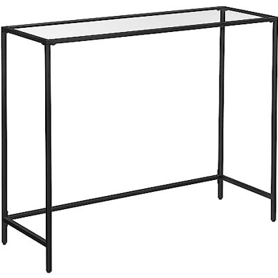 VASAGLE LGT026B01 Consoletafel, ingangstafel, bankpunt, gehard glas, robuust metalen frame, verstelbare poten, voor woonkamer, ingang, hal, zwart VASAGLE LGT026B01 Consoletafel, ingangstafel, bankpunt, gehard glas, robuust metalen frame, verstelbare poten, voor woonkamer, ingang, hal, zwart