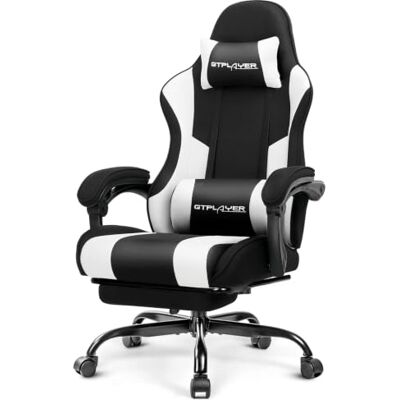 GTPLAYER Ergonomische gamingstoel, gamingstoel, bureaustoel, gamingstoel met rugleuning 135 graden, in hoogte verstelbaar, intrekbare poten, zitting, witte stof GTPLAYER Ergonomische gamingstoel, gamingstoel, bureaustoel, gamingstoel met rugleuning 135 graden, in hoogte verstelbaar, intrekbare poten, zitting, witte stof