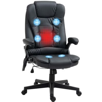 HOMCOM Ergonomische elektrische verwarmde massagestoel, zwart Ergonomische bureaustoel, synthetische coating HOMCOM Ergonomische elektrische verwarmde massagestoel, zwart Ergonomische bureaustoel, synthetische coating