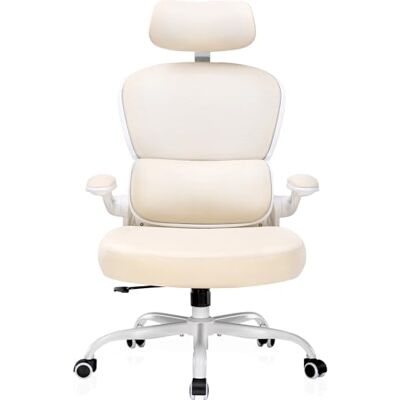 COMHOMA Ergonomische bureaustoel met 3D-hoofdsteun en lendensteun, geïntegreerd kapstokhaakdesign, inklapbare armleuningen, gevoerd zitkussen, belastbaar tot 150 kg (beige) COMHOMA Ergonomische bureaustoel met 3D-hoofdsteun en lendensteun, geïntegreerd kapstokhaakdesign, inklapbare armleuningen, gevoerd zitkussen, belastbaar tot 150 kg (beige)