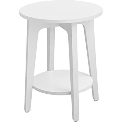 VASAGLE Bijzettafel, kleine ronde tafel voor woonkamer, nachtkastje voor kleine ruimtes met onderste plank, moderne stijl, wit LET283T14 VASAGLE Bijzettafel, kleine ronde tafel voor woonkamer, nachtkastje voor kleine ruimtes met onderste plank, moderne stijl, wit LET283T14