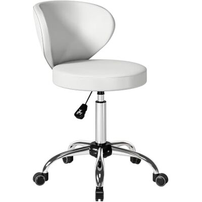 HOMCOM Kruk met wielen, in hoogte verstelbaar 73-88 cm, rugleuning wit HOMCOM Kruk met wielen, in hoogte verstelbaar 73-88 cm, rugleuning wit