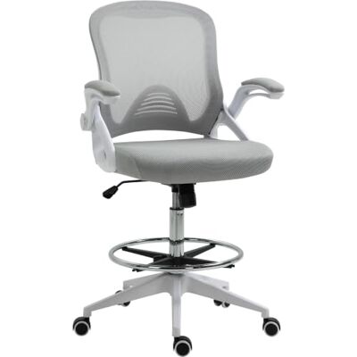 Vinsetto Ergonomische bureaustoel met voetensteun, armleuningen, wit Bureaustoel, tekenstoel met rugleuning van mesh, in hoogte verstelbaar, gevoerde zitting, 360° draaibaar Vinsetto Ergonomische bureaustoel met voetensteun, armleuningen, wit Bureaustoel, tekenstoel met rugleuning van mesh, in hoogte verstelbaar, gevoerde zitting, 360° draaibaar