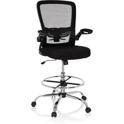 hjh OFFICE Vendo Work 719901 Werkstoel van mesh met inklapbare armleuningen en ringvoetsteun, zwart hjh OFFICE Vendo Work 719901 Werkstoel van mesh met inklapbare armleuningen en ringvoetsteun, zwart