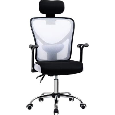 Vinsetto Ergonomische bureaustoel van netstof, hoofdsteun, zwart en wit Vinsetto Ergonomische bureaustoel van netstof, hoofdsteun, zwart en wit