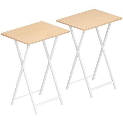 HOOBRO EWN25BZ01 Set van 2 klaptafels, kleine tv-tafel, salontafel voor kleine ruimtes, eenvoudige montage, houtkleur wit en naturel HOOBRO EWN25BZ01 Set van 2 klaptafels, kleine tv-tafel, salontafel voor kleine ruimtes, eenvoudige montage, houtkleur wit en naturel