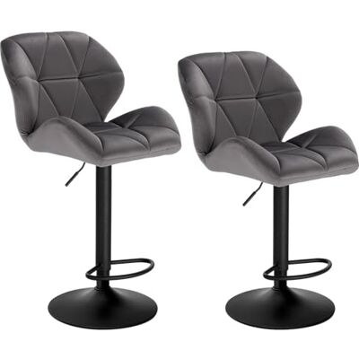 WOLTU Barkrukken Donkergrijs Set van 2 in Fluweel en metaal,360°Draaistoel Verstelbare Barstoelen met Rugleuning En Voetensteun,BH139dgr-2 WOLTU Barkrukken Donkergrijs Set van 2 in Fluweel en metaal,360°Draaistoel Verstelbare Barstoelen met Rugleuning En Voetensteun,BH139dgr-2