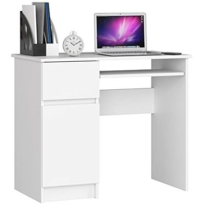 AKORD Piksel Klein bureau met laden, computerbureau, computerbureau, bureau met toetsenbordplaat, lade en vak met deur, houten decoratie, 90 x 77 x 50 cm, 30 kg AKORD Piksel Klein bureau met laden, computerbureau, computerbureau, bureau met toetsenbordplaat, lade en vak met deur, houten decoratie, 90 x 77 x 50 cm, 30 kg