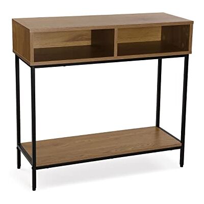 Versa Jinkx Smal entree meubel met opbergruimte, afmetingen (l x b x h) 75 x 30 x 80 cm, hout en metaal, donkerbruin en zwart Versa Jinkx Smal entree meubel met opbergruimte, afmetingen (l x b x h) 75 x 30 x 80 cm, hout en metaal, donkerbruin en zwart