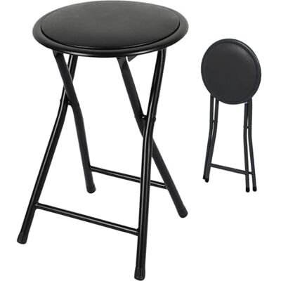 Spetebo Klapkruk rond zwart metaal 45 x Ø 30 cm gestoffeerde zitting universele kruk voor keuken, badkamer, hal Spetebo Klapkruk rond zwart metaal 45 x Ø 30 cm gestoffeerde zitting universele kruk voor keuken, badkamer, hal