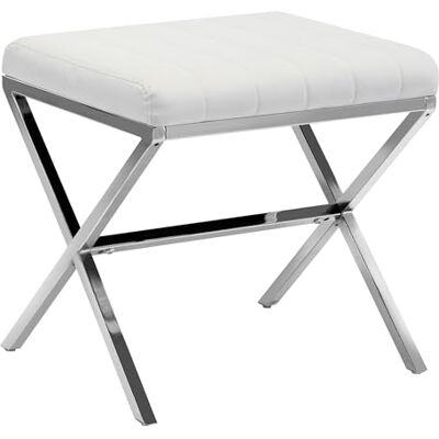 Duhome Gestoffeerde kruk van kunstleer, moderne kruk met metalen frame, voor kaptafel, hal, woonkamer, slaapkamer, wit Duhome Gestoffeerde kruk van kunstleer, moderne kruk met metalen frame, voor kaptafel, hal, woonkamer, slaapkamer, wit
