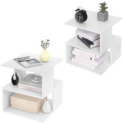 EUGAD 0166ZZ-2 Set van 2 nachtkastjes met 2 planken, kleine boekenkast, nachtkastje, salontafel voor slaapkamer of woonkamer, 40 x 43,5 x 40 cm, wit EUGAD 0166ZZ-2 Set van 2 nachtkastjes met 2 planken, kleine boekenkast, nachtkastje, salontafel voor slaapkamer of woonkamer, 40 x 43,5 x 40 cm, wit