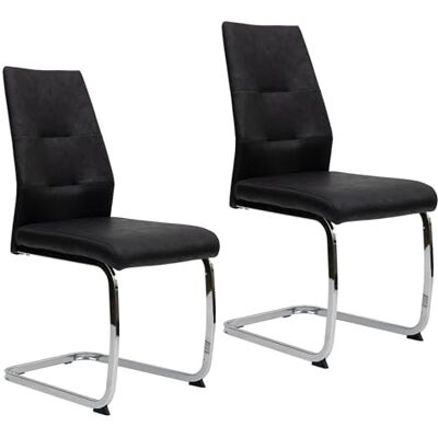 Trisens Moderne eetkamerstoelen in lederlook, gevoerd, met robuust metalen frame, onderhoudsvriendelijk, ademend oppervlak, naar keuze, zwart met verchroomde poten, 2 stuks Trisens Moderne eetkamerstoelen in lederlook, gevoerd, met robuust metalen frame, onderhoudsvriendelijk, ademend oppervlak, naar keuze, zwart met verchroomde poten, 2 stuks