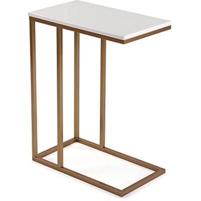 Versa Padue Moderne bijzettafel voor woonkamer, slaapkamer of keuken, afmetingen (H x B x B) 61 x 26 x 46 cm, hout en metaal, kleur goud en wit Versa Padue Moderne bijzettafel voor woonkamer, slaapkamer of keuken, afmetingen (H x B x B) 61 x 26 x 46 cm, hout en metaal, kleur goud en wit