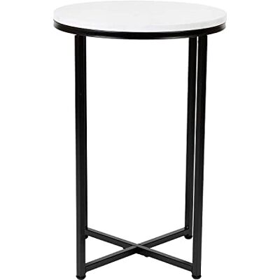 Flash Furniture Bijzettafel van metaal, marmer wit/mat zwart, 40,6 x 59,7 cm Flash Furniture Bijzettafel van metaal, marmer wit/mat zwart, 40,6 x 59,7 cm