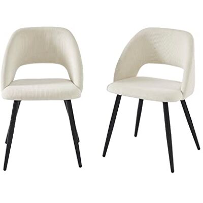 BAÏTA Set van 2 stoelen vintage corduroy beige metalen poten zwart BAÏTA Set van 2 stoelen vintage corduroy beige metalen poten zwart